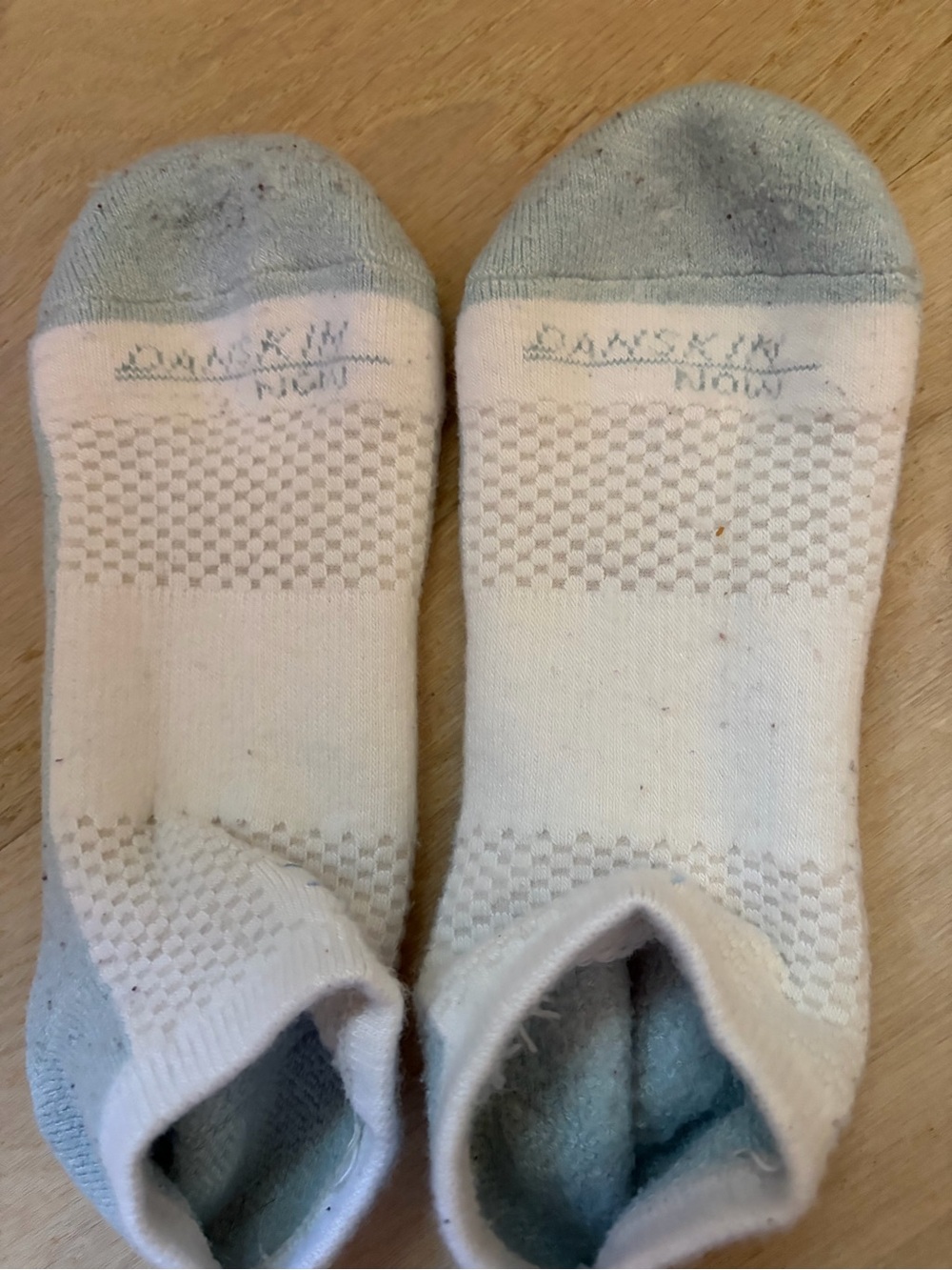 Danskin Women’s Low-Cut Athletic No-Show Socks in White and Light Blue